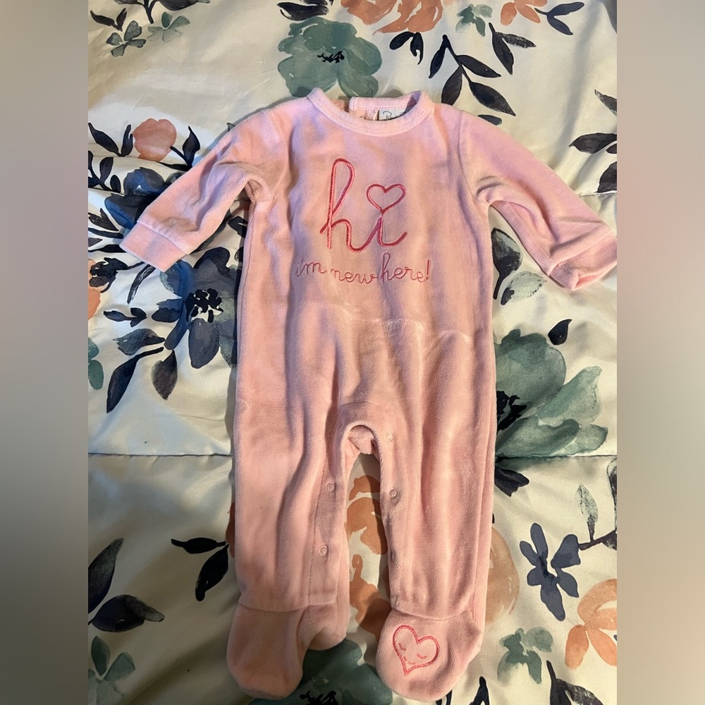 Rene Rofe baby, pink sleeper, hi, I’m new here, size 3-6